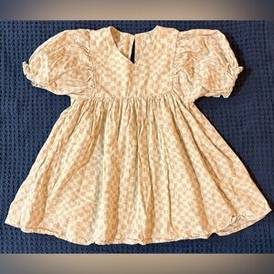 Light Peach Check Puff Sleeve Baby Doll Dress